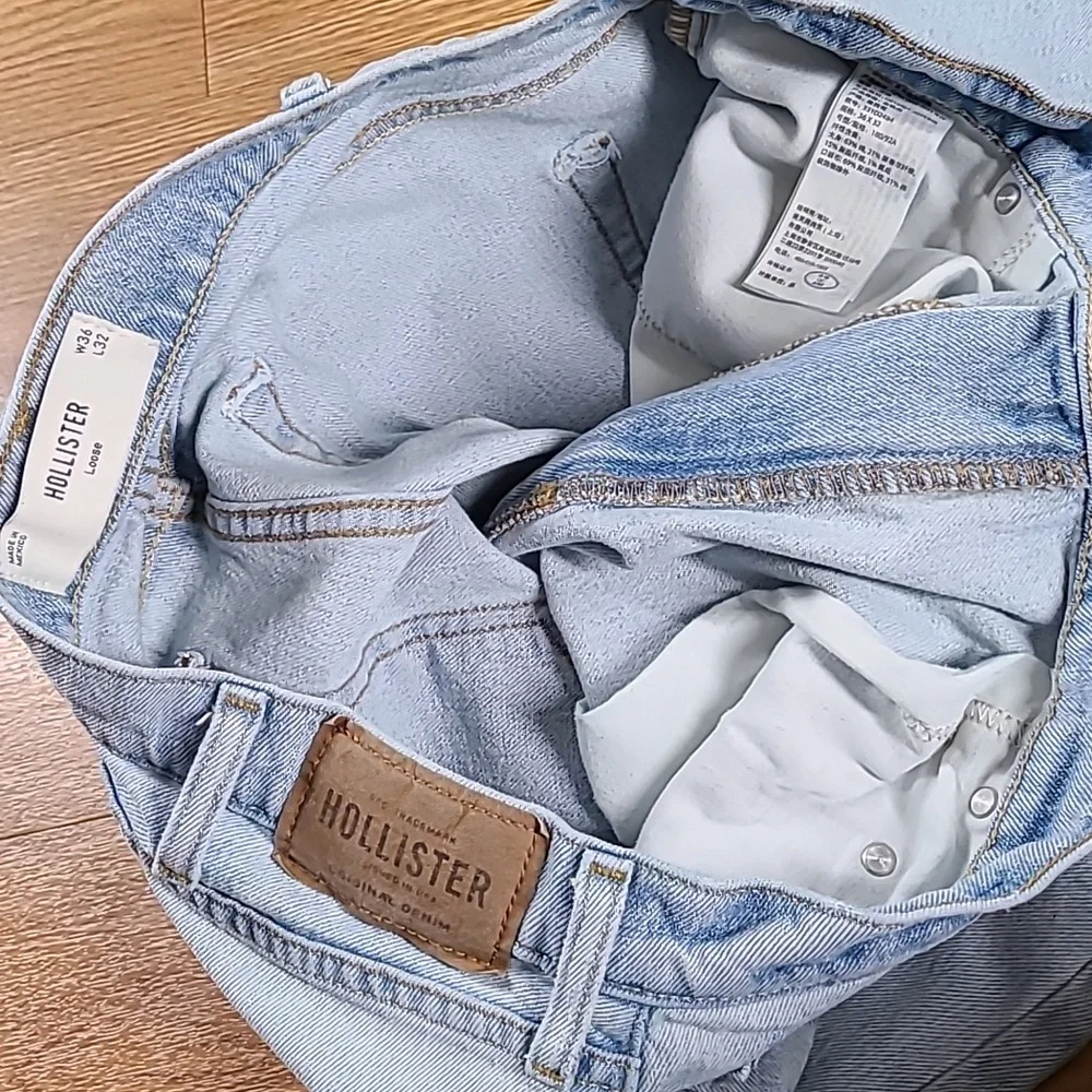 HOLLISTER VINTAGE LOOSE 36x29 PRE-OWNED MENS MECHANIC STAIN STRIGHT DENIM JEANS